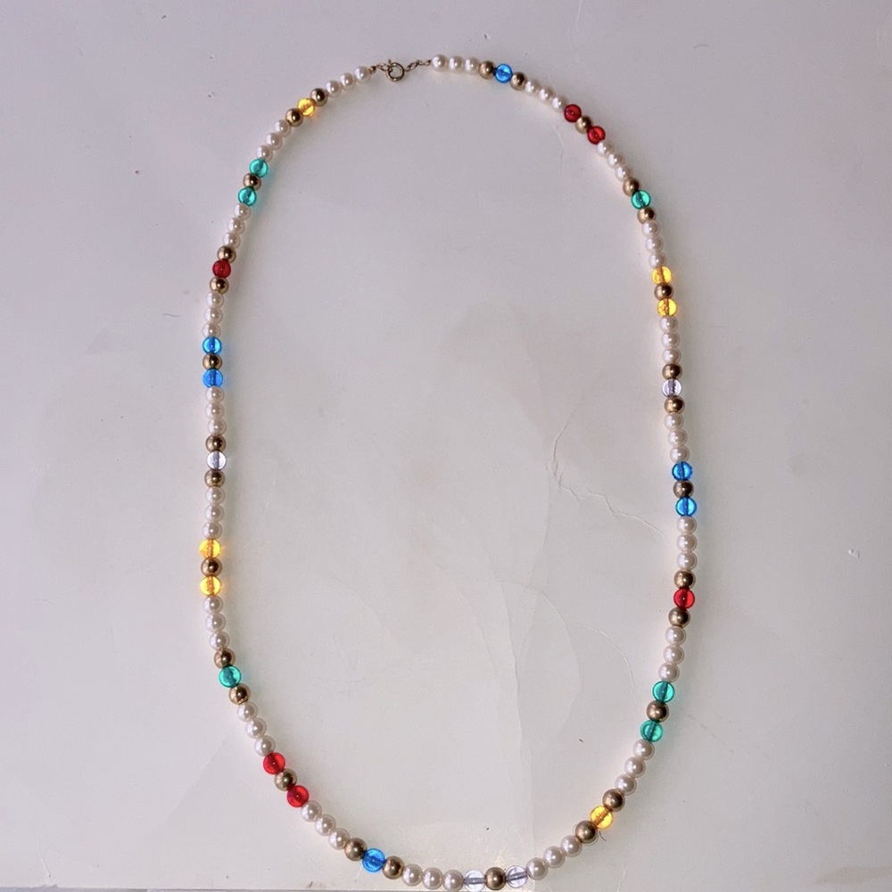 Pearl and Glass Bead Long Elegant Vintage Necklace